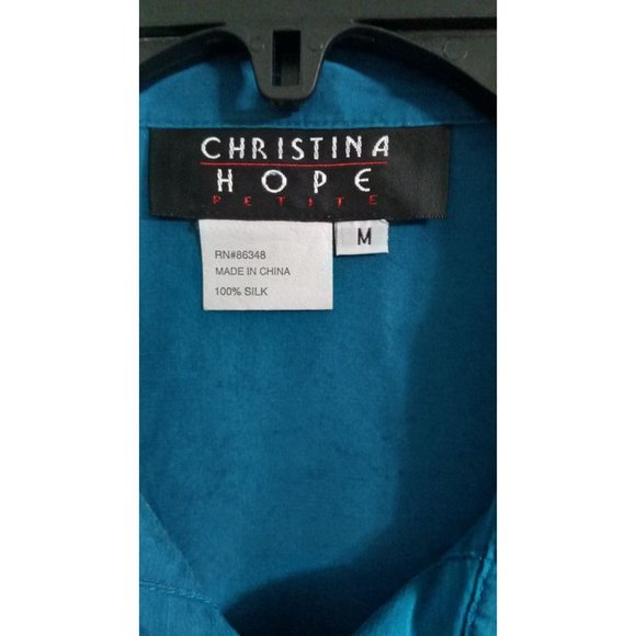 Christina Hope Medium Turquoise Blue Embroidered Silk Vintage Button Down Shirt - Picture 6 of 7